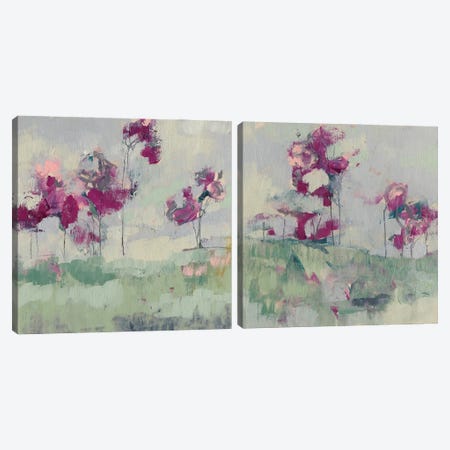Fuchsia Treeline Diptych Canvas Print Set #JGO2HSET013} by Jennifer Goldberger Canvas Artwork