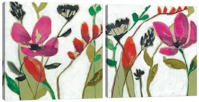Vivid Flowers Diptych Canvas Art Print - Jennifer Goldberger