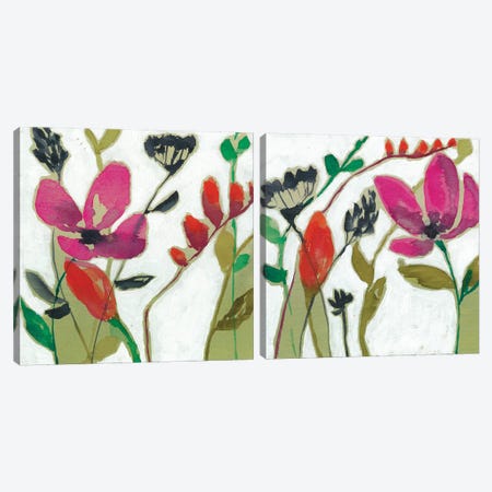 Vivid Flowers Diptych Canvas Print Set #JGO2HSET017} by Jennifer Goldberger Canvas Art Print