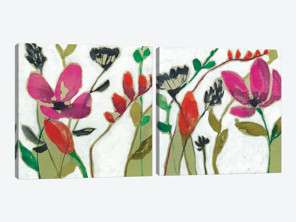 Vivid Flowers Diptych by Jennifer Goldberger 2-piece Canvas Wall Art