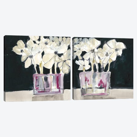 White Flowers In Fuchsia Diptych Canvas Print Set #JGO2HSET025} by Jennifer Goldberger Canvas Art