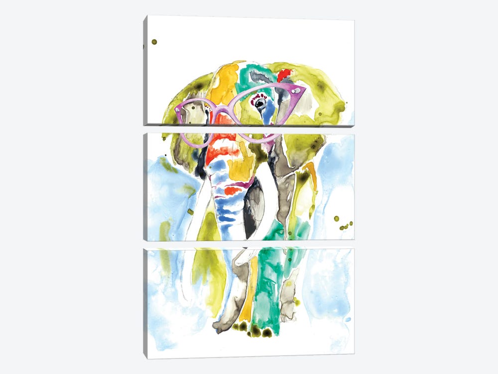 Smarty-Pants Elephant by Jennifer Goldberger 3-piece Canvas Art Print