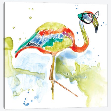 Smarty-Pants Flamingo Canvas Print #JGO438} by Jennifer Goldberger Canvas Wall Art