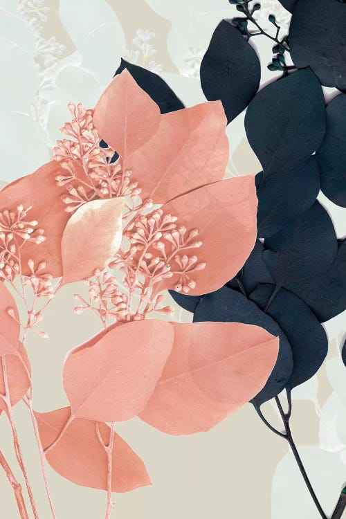 Indigo & Blush Leaves I