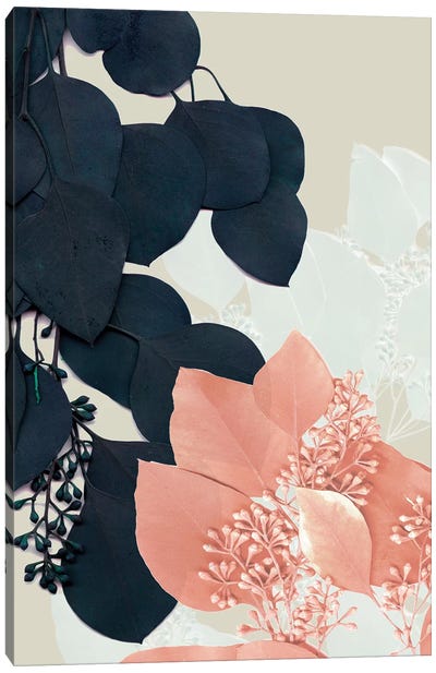 Indigo & Blush Leaves III Canvas Art Print - Jennifer Goldberger