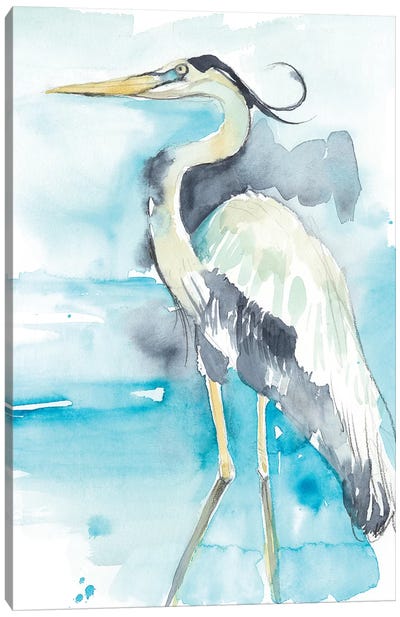 Heron Splash II Canvas Art Print - Great Blue Heron Art
