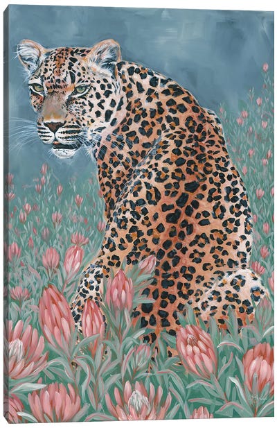 Leopard In The Flowers Canvas Art Print - Leopard Art