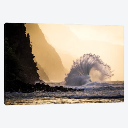Wave Crashing, Na Pali Coast State Park, Kauai, Hawaii Canvas Print #JHE8} by Jaymi Heimbuch Canvas Artwork