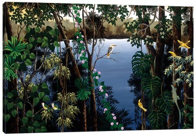 Kookaburra At The Lake Canvas Art Print - Kingfisher Art