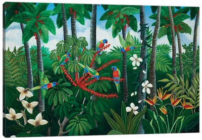 Feeding Lorikeets Canvas Art Print - Jungles