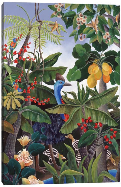 Cassowary And Chicks Canvas Art Print - Jungles