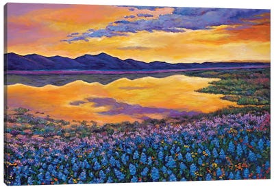 Blue Bonnet Rhapsody Canvas Art Print - Lake & Ocean Sunrise & Sunset Art