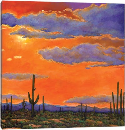 Saguaro Sunset Canvas Art Print - Succulent Art