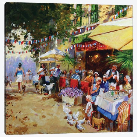 Lunch At Cafe Fontaine Canvas Print #JHS103} by John Haskins Canvas Artwork