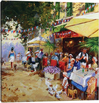 Lunch At Cafe Fontaine Canvas Art Print - John Haskins