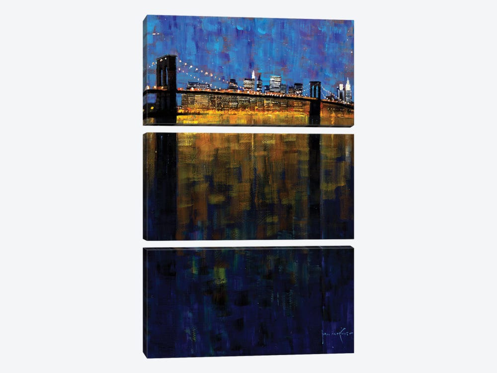 Brooklyn Bridge Nocturne by John Haskins 3-piece Canvas Artwork