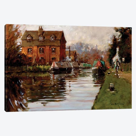 Canal Moorings Canvas Print #JHS11} by John Haskins Canvas Art Print