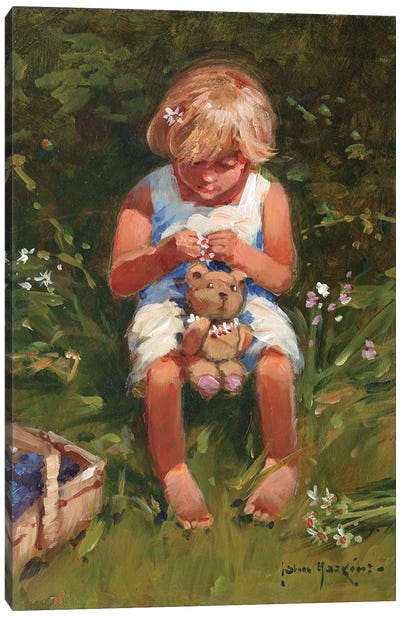 Daisy Girl Canvas Art Print - Teddy Bear