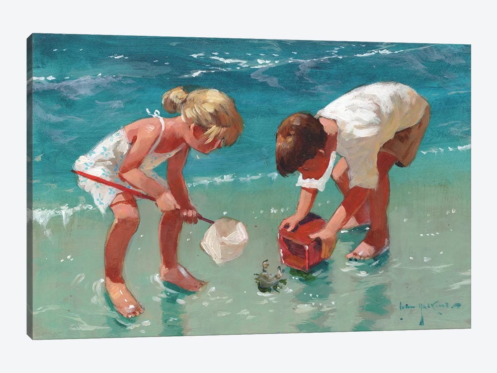 Kids And Crab by John Haskins 1-piece Canvas Artwork