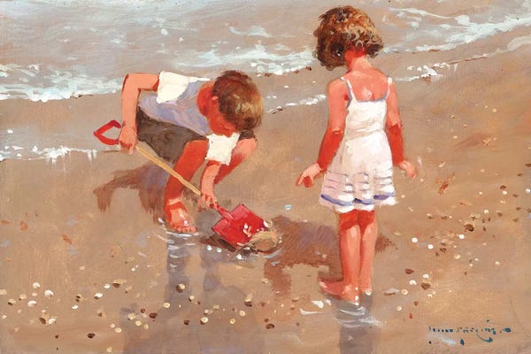 Large Coastal Art - Canvas Prints: Shellseekers by John Haskins