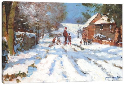 Snow On The Ashwell Road Canvas Art Print - Current Day Impressionism Art