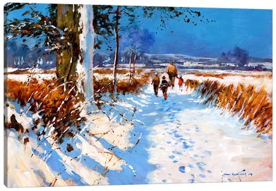 Snow On The Bridleway Canvas Art Print - Current Day Impressionism Art