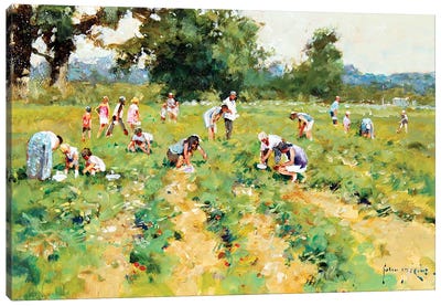 Strawberry Pickers Canvas Art Print - Gardening Art