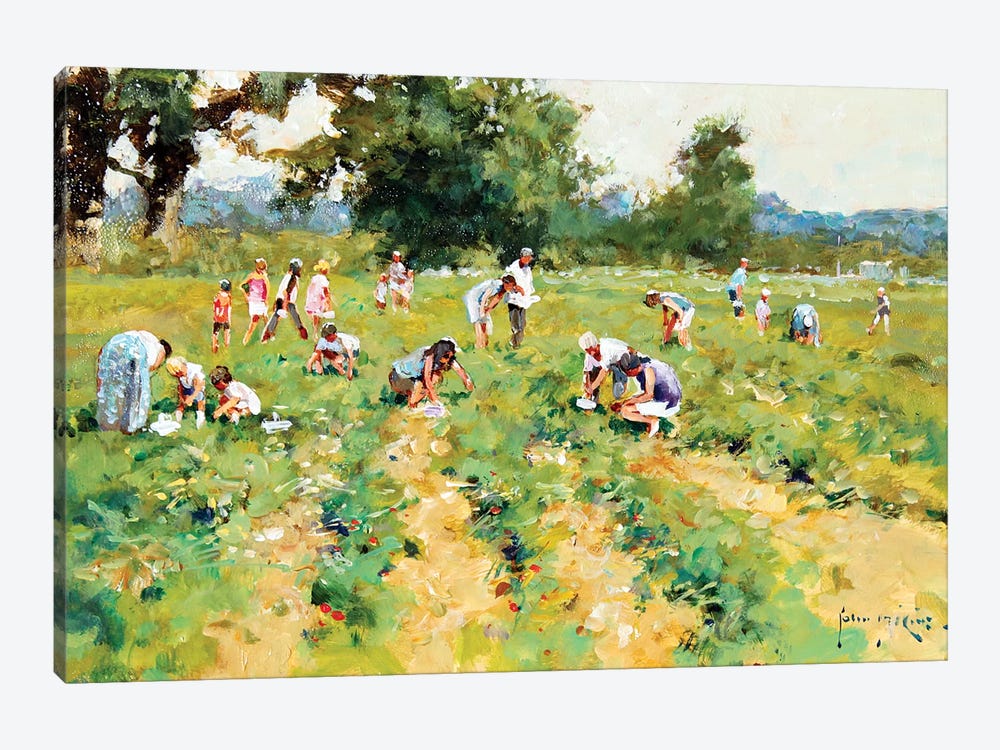 Strawberry Pickers by John Haskins 1-piece Canvas Wall Art
