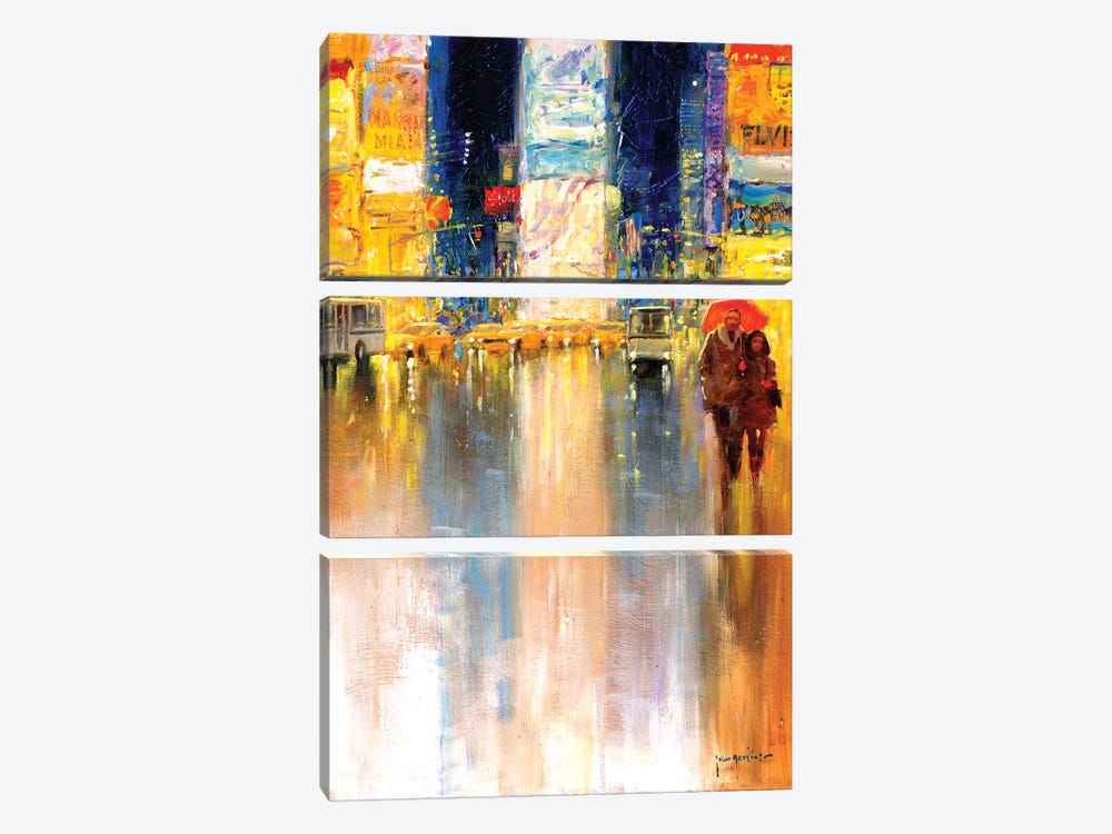 Times Square Evening by John Haskins 3-piece Canvas Art Print