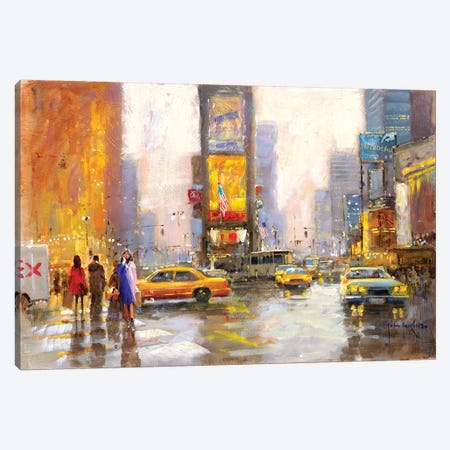 Times Square In The Rain Canvas Print #JHS69} by John Haskins Canvas Art