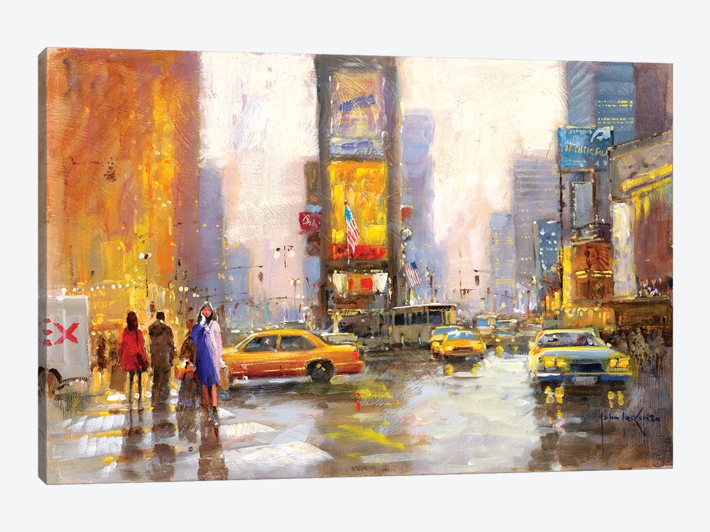 Times Square In The Rain by John Haskins 1-piece Canvas Wall Art