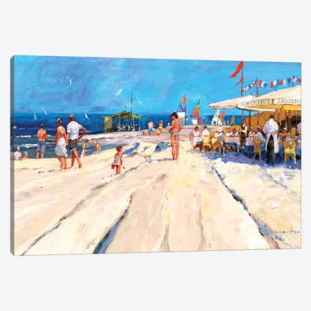 Beach Café At Midday Canvas Print #JHS6} by John Haskins Canvas Artwork