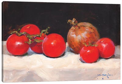 Tomatoes And Onion Canvas Art Print - Current Day Impressionism Art