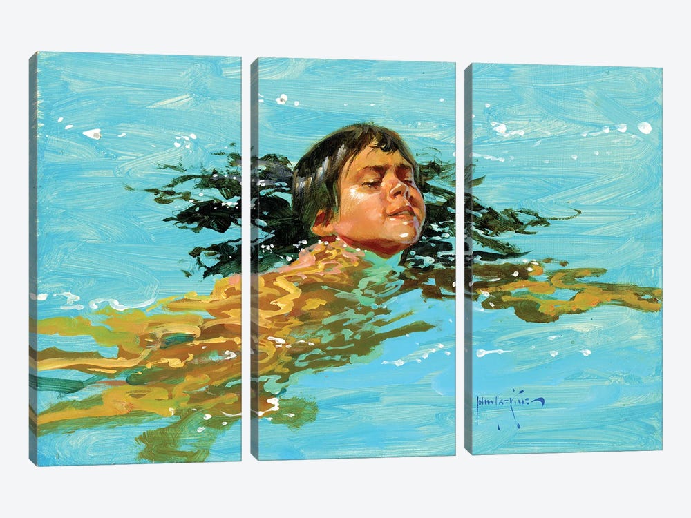 My Best Swim Yet.. by John Haskins 3-piece Canvas Print