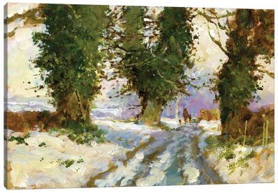 Snow In The Lane (Cardington) Canvas Art Print - Rustic Winter