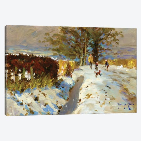 Snow On The Back Lane Canvas Print #JHS82} by John Haskins Canvas Artwork
