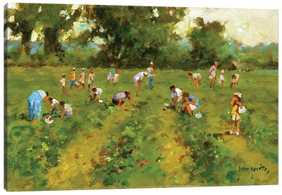 Summer Strawberry Picking Canvas Art Print - John Haskins