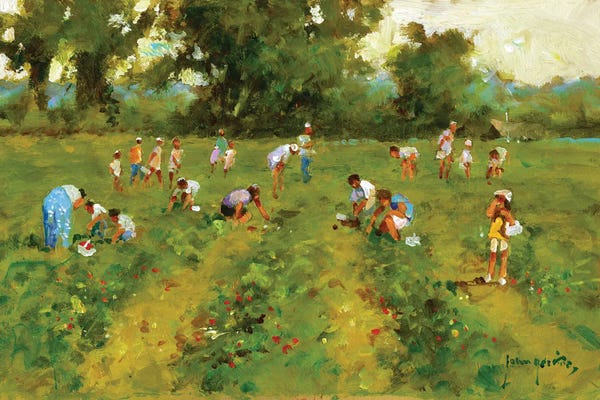 John Haskins: Summer Strawberry Picking by John Haskins