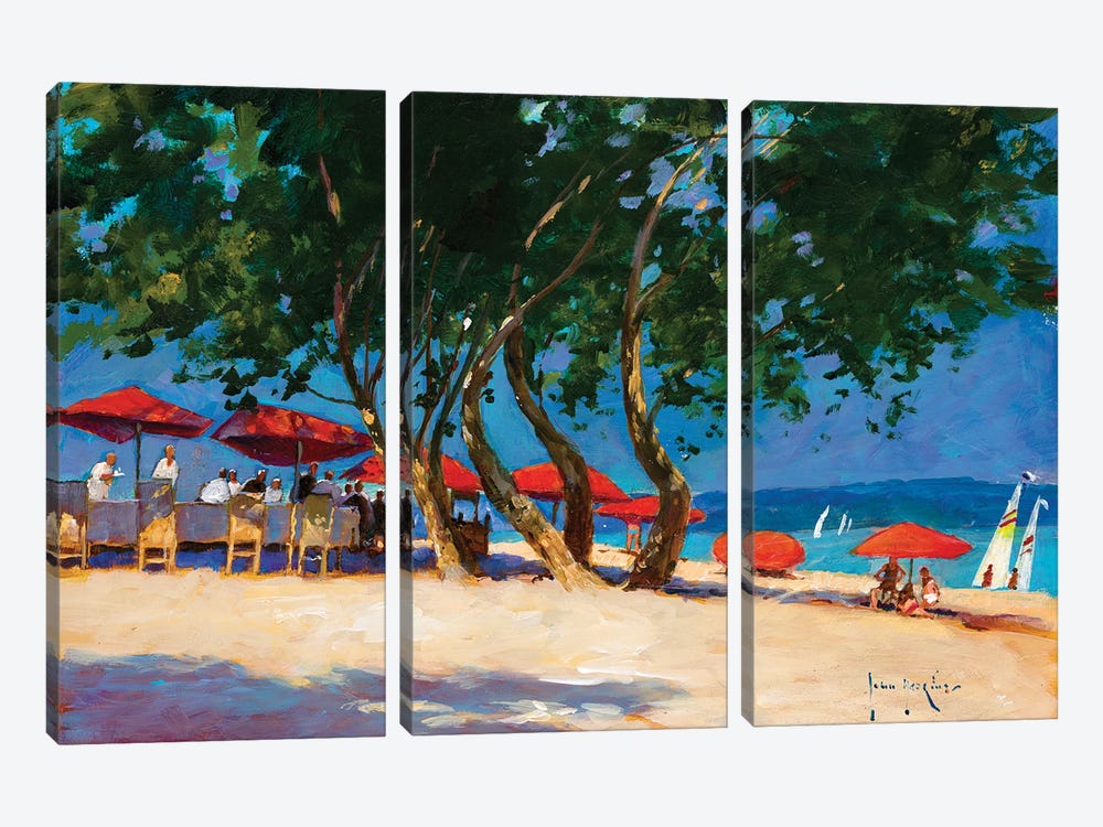Red Umbrellas by John Haskins 3-piece Canvas Print