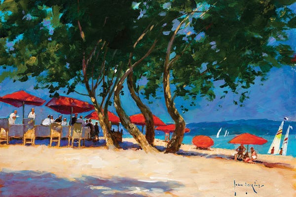 John Haskins: Red Umbrellas by John Haskins