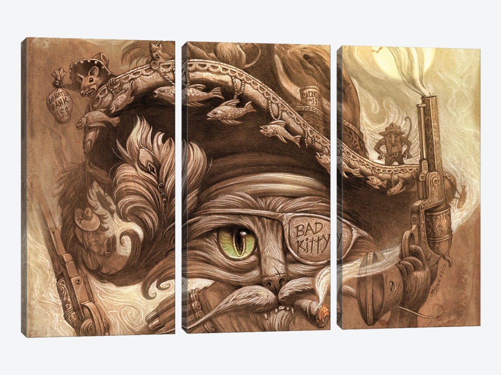 El Gato Loco by Jeff Haynie 3-piece Canvas Art Print