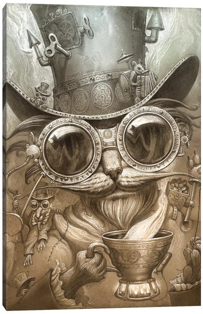 Steampunk Cat Canvas Art Print - Humor Art