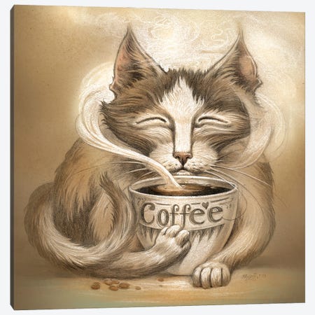 Coffee Cat Canvas Print #JHY6} by Jeff Haynie Canvas Wall Art