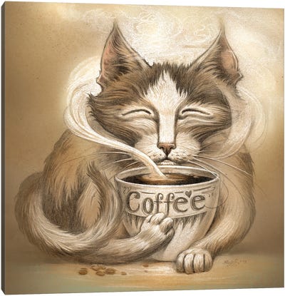 Coffee Cat Canvas Art Print - Jeff Haynie