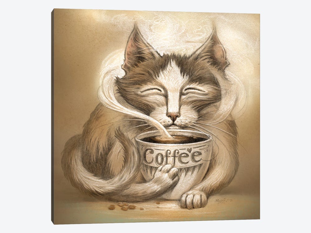 Coffee Cat by Jeff Haynie 1-piece Canvas Artwork