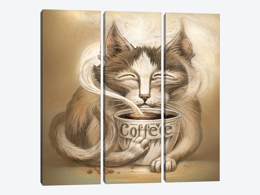 Coffee Cat by Jeff Haynie 3-piece Canvas Art