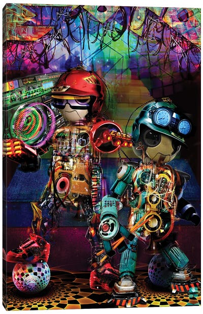 Boombox Robots Canvas Art Print - Psychedelic & Trippy Art