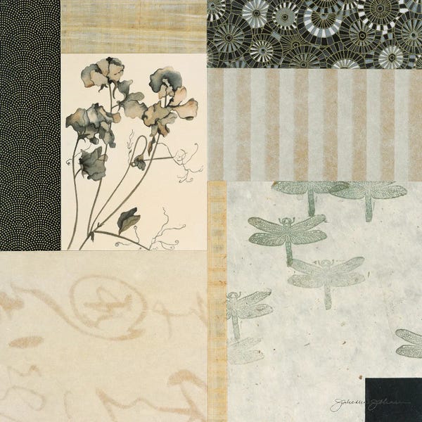 Dragonflies: Collage With Sweet Peas III by Julieann Johnson