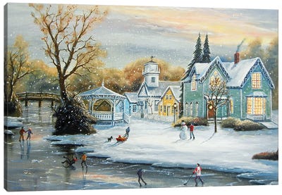 Mill Race Winter Canvas Art Print - Ice Skating Art
