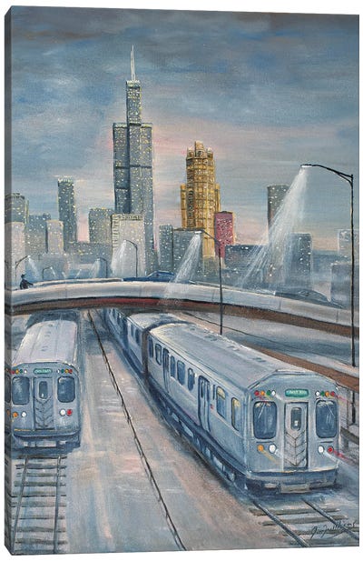 Twilight Trains Canvas Art Print - Train Art